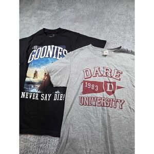 Lot of 2 The Goonies Never Say Die Black & DARE University Gray Graphic T-Shirts